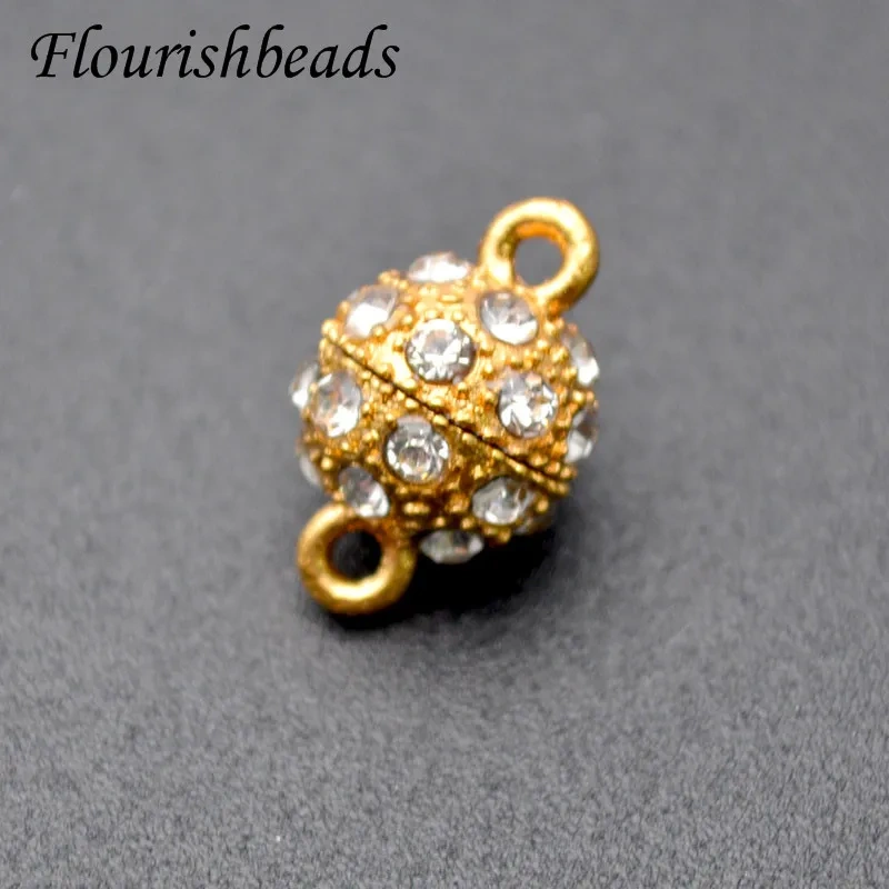 8mm 14mm Gold Plating  Strong Magnetic Round Clasps CZ Beads Paved Fit Bracelets Necklace End Connectors Jewelry Making 30pcs