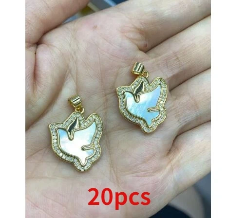 Natural Mother of Pearl Paved CZ Beads Cute Dove Peace Shape Pendant Animal Charms for DIY Jewelry Making Neckalce