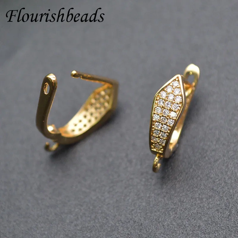20pcs Luxury Paved Zircon CZ Beads Anti Fade Metal Arched Earring Hooks for Jewelry Findings Accessories Makings Supplies