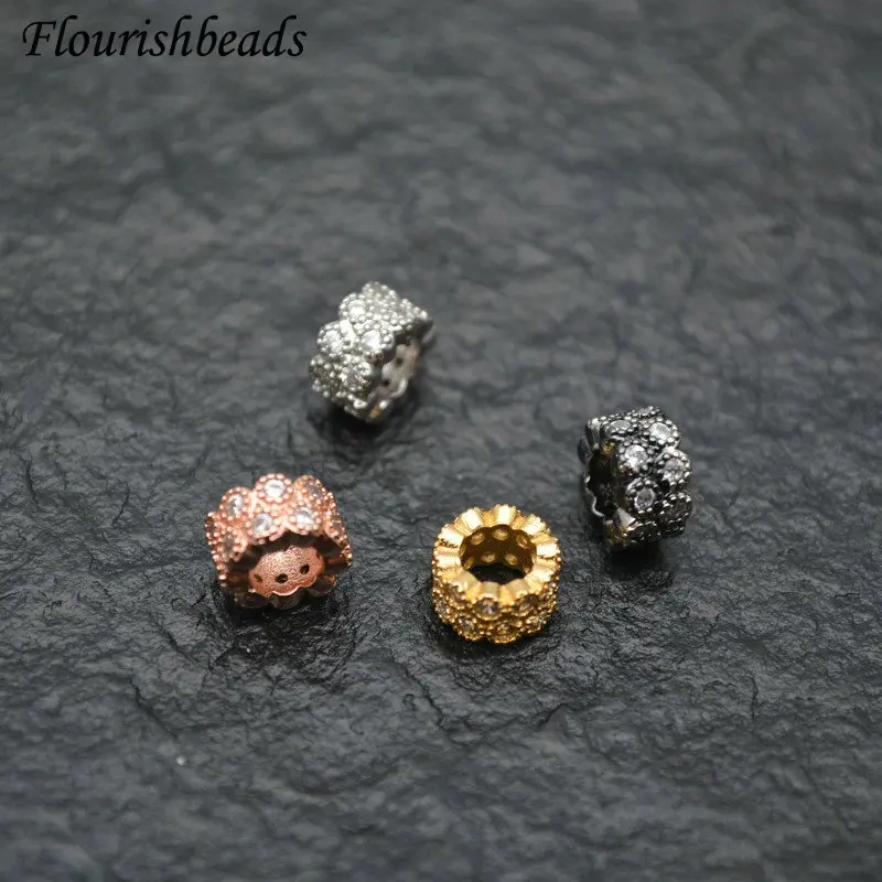 4x8mm High Quality Multi Colors Paved CZ Zircon Round Tube Metal Beads Luxury DIY Fashion Jewelry Findings 20pc/lot