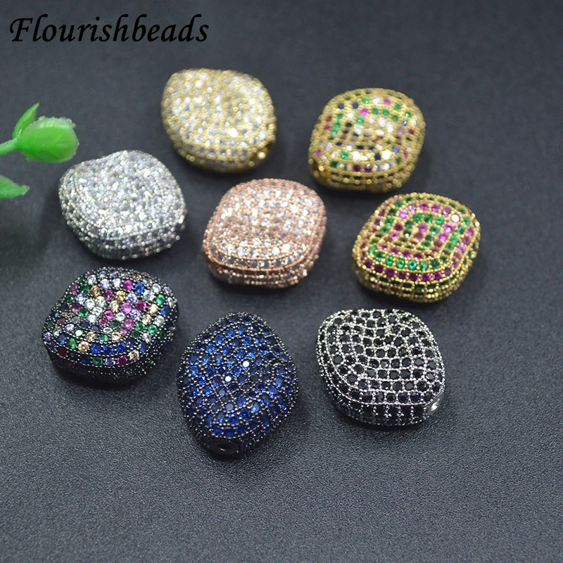 17x20mm Micro Pave Color CZ Square Rectangle Metal Spacer Decor Beads for DIY Jewelry Findings Making Bracelet  Accessories