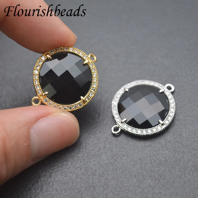 Jewelry Findings Paved CZ Beads Round Black Glass Crystal Connector DIY Necklace Bracelet Accessories