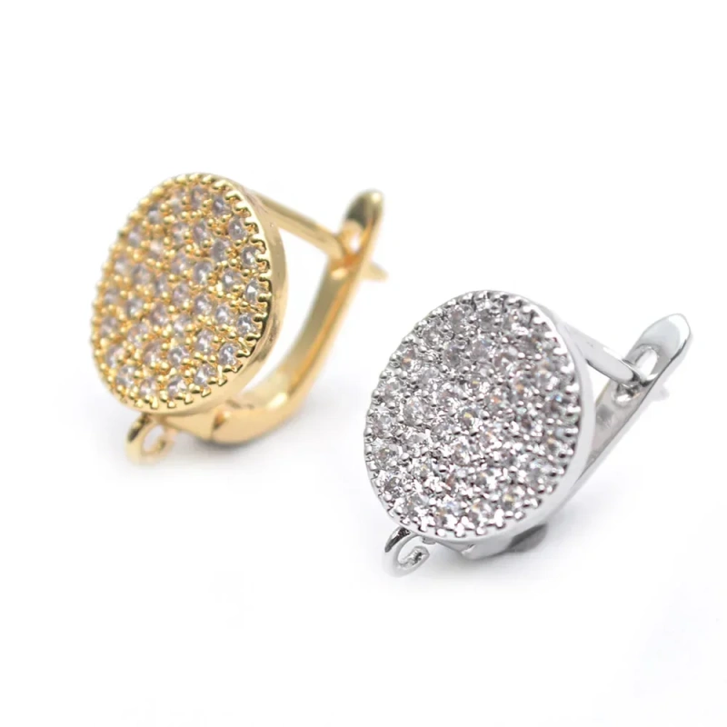 10pc Round Coin Shape Metal Earring Hooks Paved Zircon Beads Earwire Jewelry Findings for Women DIY Fashion Earrings