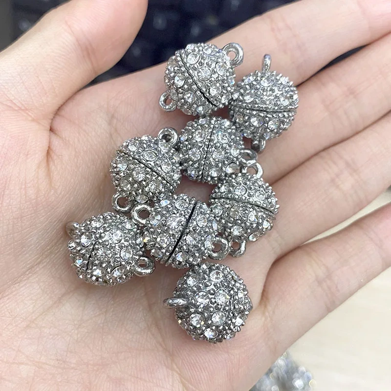 Rhodium Color Magnetic Round Necklace Spotted Clasps Crystals Beads Paved Jewelry Findings 100pc Per Lot
