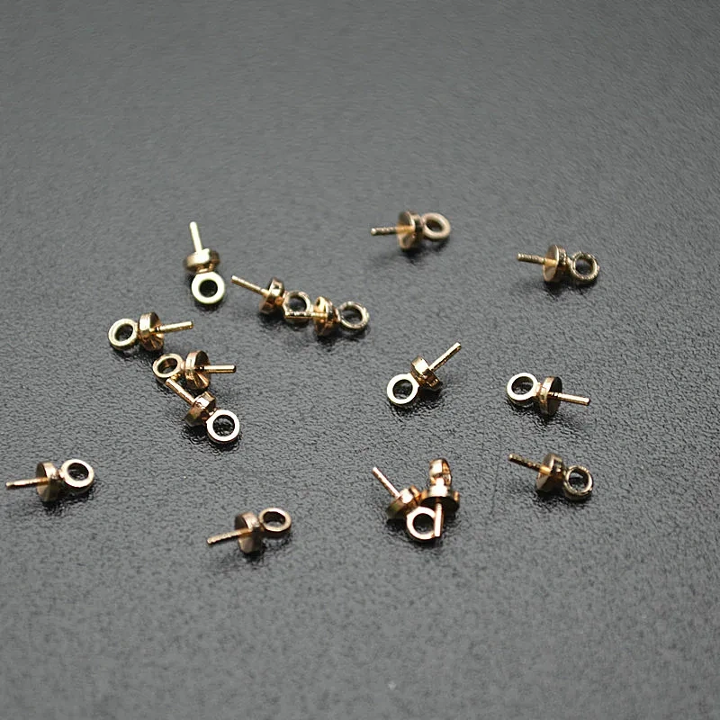 Real Gold Plating Pin Earrings Connector Fit Half Hole Beads DIY Jewelry Findings 100pc Per Lot