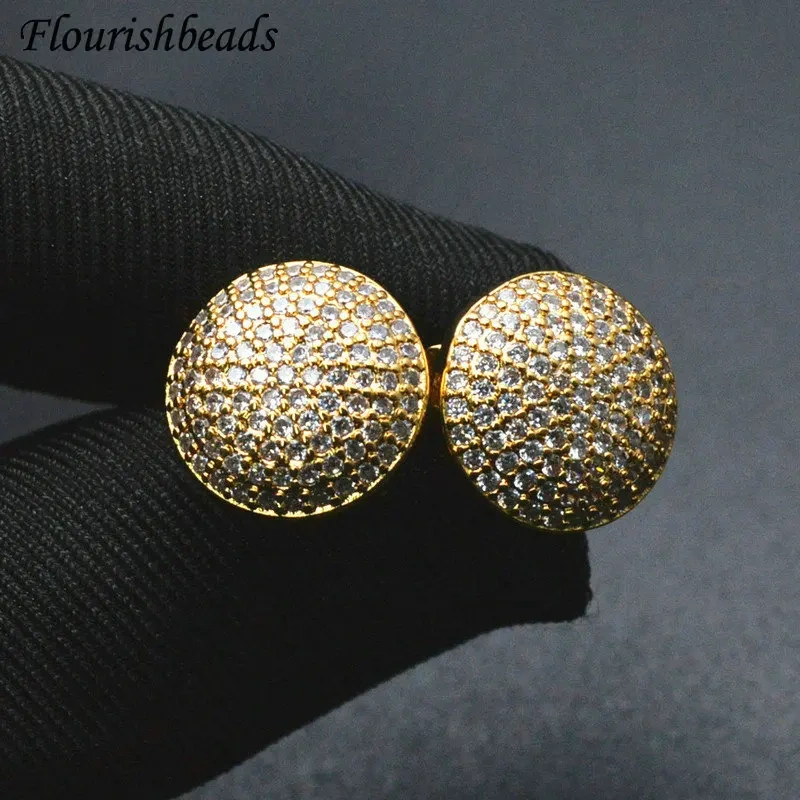 Real Gold plating CZ Zircon Paved Round Coin Shape Stud Pin Earring Findings fit Dangle Earrings making