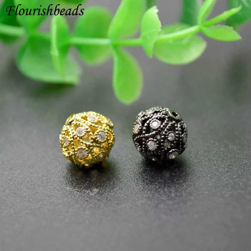 11mm High Quality Paved Real CZ Zircon Round Metal Beads DIY Fashion Jewelry Findings 10pc/lot