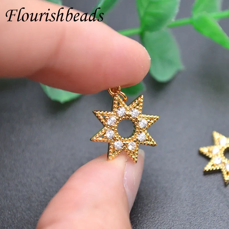 Luxurious Paved Zircon Beads Star Shape Gold Color Pendant Charms for Jewelry Bracelet Earring DIY Making Accessories