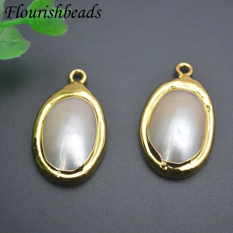 White Shell Cabochon Oval Shape MOP Shell Pendant Charms for Women DIY Necklace Exquisite Jewelry