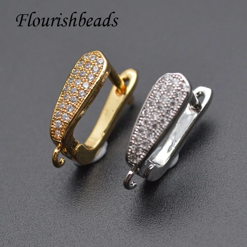 Rhodium Color Paved CZ Beads 13x14mm Metal Copper Melon Arched Shape Earring Hooks Jewelry Clasps Findings 30pc Per Lot