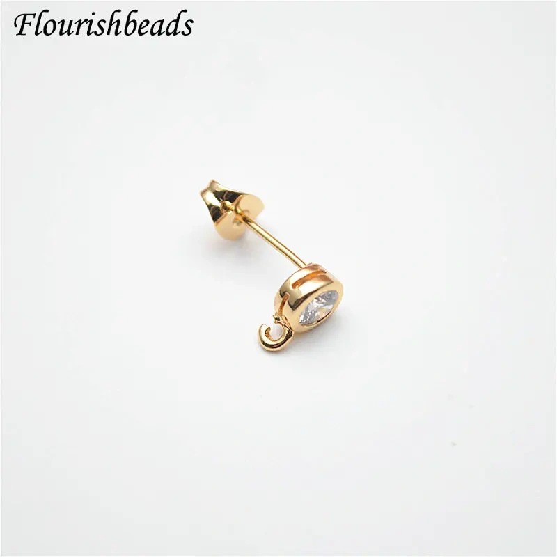 Real Gold Plating Ear Stud Anti-rust Nickle Free Metal Ear Wire DIY Earrings Fashion Jewelry Components 50pcs/ Lot