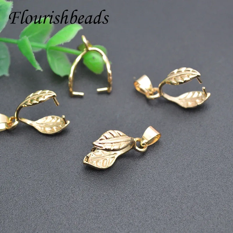 30pcs Luxury DIY Jewelry Findings Leaf Shape Clamp Pinch Clip Bail Clasps Accessories for Women Necklace Earring Making