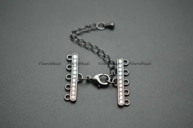 High Quality Paved CZ Beads 5 Rows Tube Lobster Clasps with Extender Chains Fashion Jewelry Findings