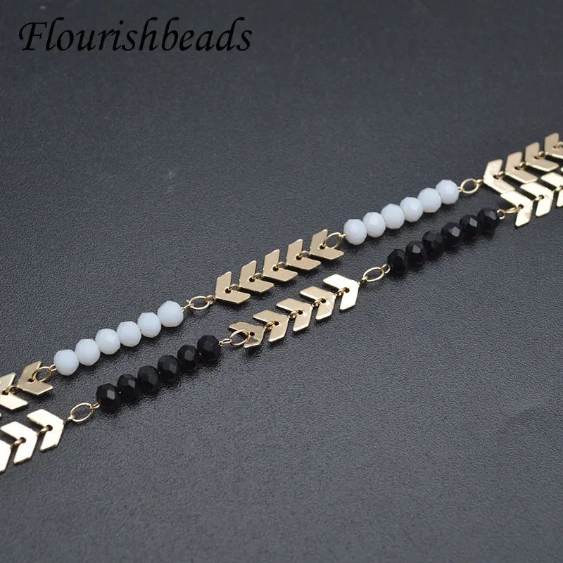 10 Meter Metal Gola Plated with Black Fecated Glass Beads Arrow Shape Necklace Link Chains for DIY Jewelry Making