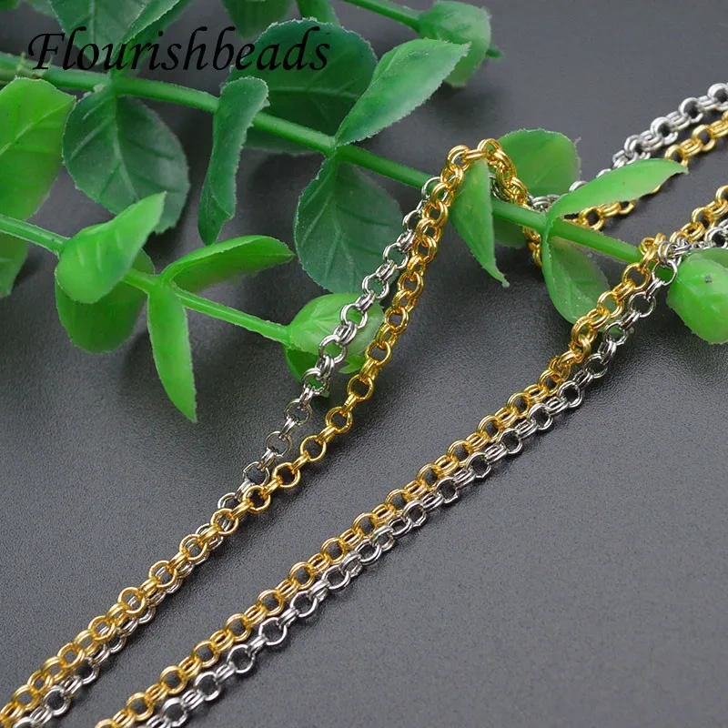 30pcs/lot Metal Brass Gold Plating 2.5mm Double Round Link Chain DIY Long Necklace Chain Jewelry Party Wholesale