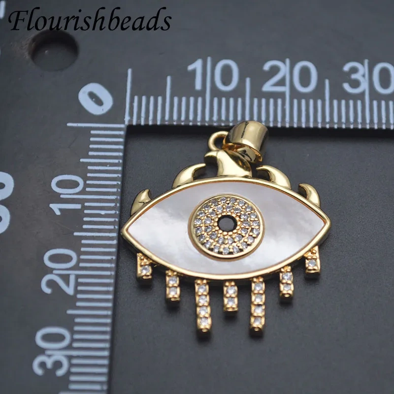 Hot Sale Bohemian Natural Mother of Pearl Lucky Turkish Evil Eye Pendant Gold Plated Charms for DIY Jewelry  10pcs