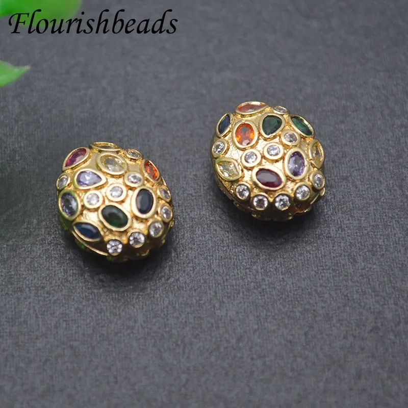 10pcs/lot 12x13mm New Gold Color Color CZ Paved  Oval Egg Shape Loose Metal Beads for Jewelry Making DIY