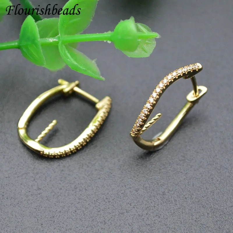 20pc Real Gold Plating Color Keep Long Time New Design Pin Inside Half Hole Beads Curved Earring Hooks Jewelry Making Supplies