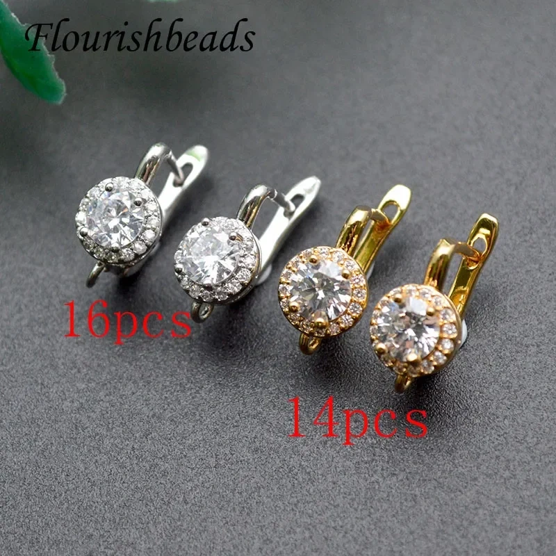 Luxury Nickle Free Anti-rust Gold Color Big CZ Beads Paved Earring Hooks  Leverback Earwire for Jewelry Making Supplies 30pcs