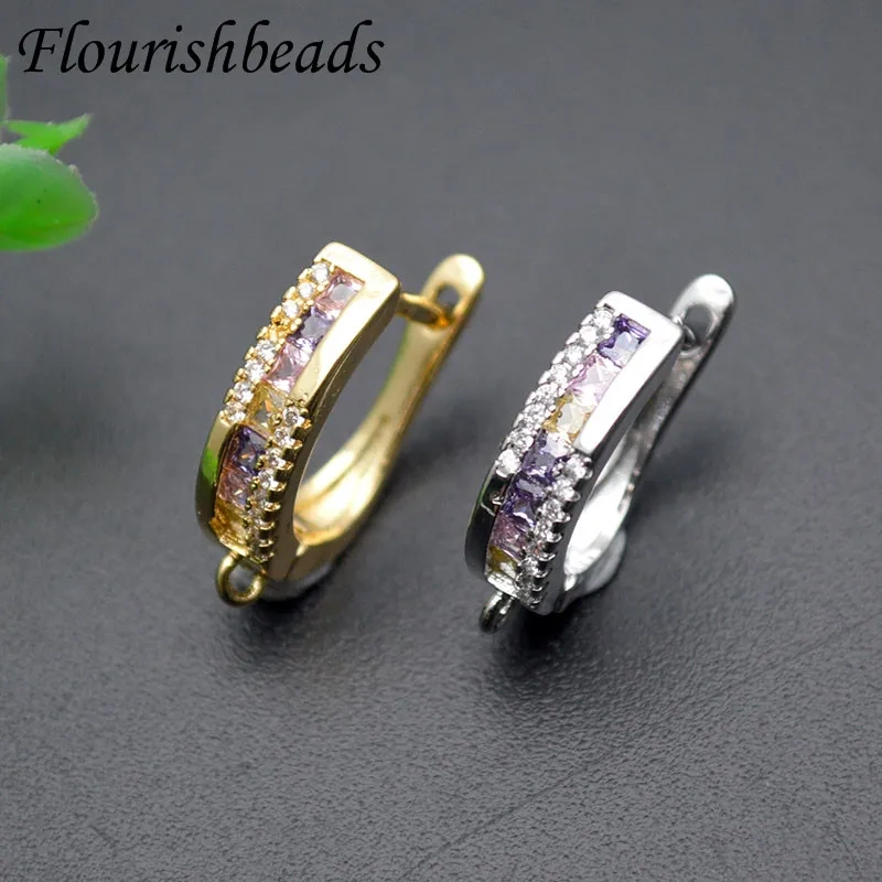 Nickle Free Anti-fading Round Shape Metal Earring Hooks Zircon Beads Paved Jewelry Findings 10pc Wholesale Lots Bulk