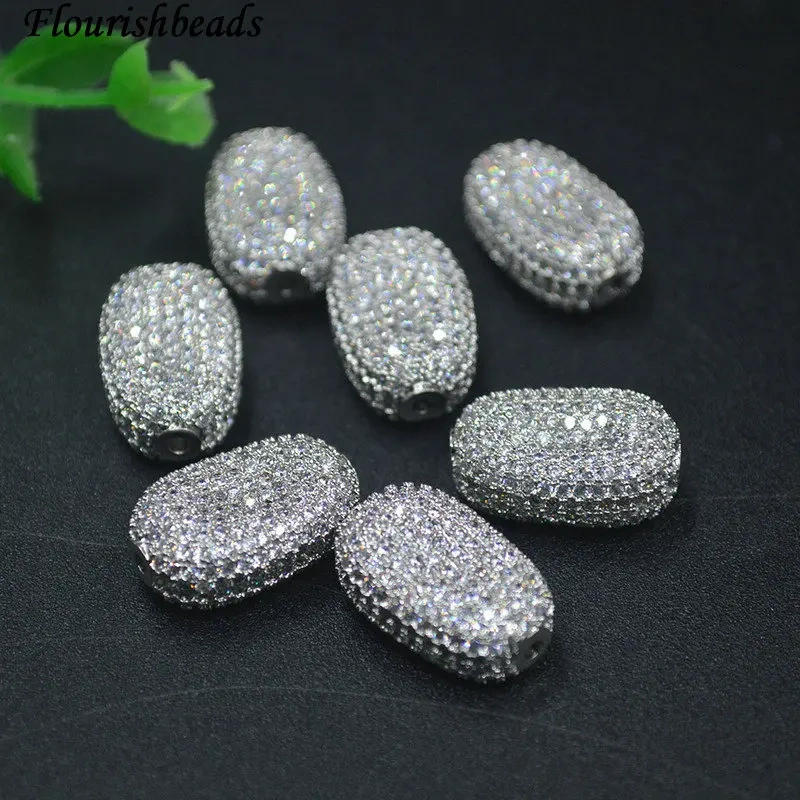 14x20mm Luxury Paved  Real CZ Zircon Rounded Rectangle Metal Beads for Women DIY Jewelry Making Necklace Bracelet