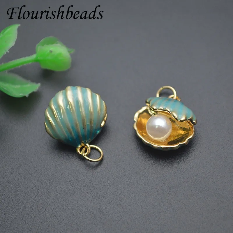 Brass Gold Plated Cute Pearl Shell Enamel Pendant  Charms Accessories for Women DIY Necklace Bracelet Jewelry Making