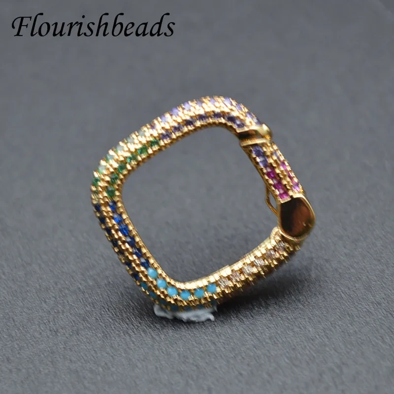 New Design Rainbow CZ Beads Paved Closure Accessories Heart Shape Lobster Spring Clasps Round Carabiner for DIY Jewelry Making