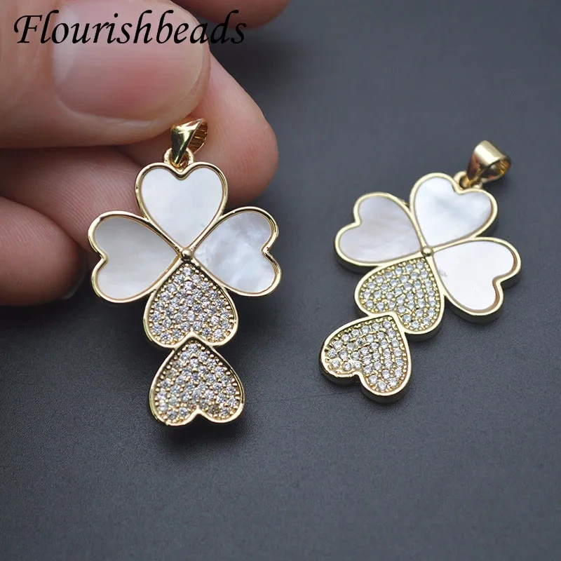 New Double Heart Leaf Shape MOP Pendant 18k Gold Color Charms for DIY Nickel Free Fashion Necklace Jewelry 10pcs/lot