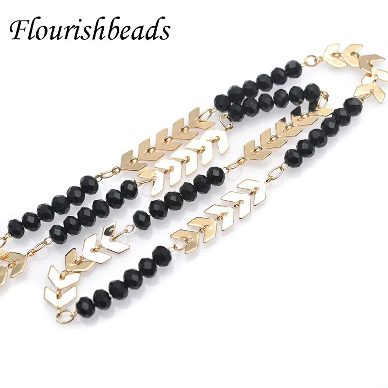10 Meter Metal Gola Plated with Black Fecated Glass Beads Arrow Shape Necklace Link Chains for DIY Jewelry Making