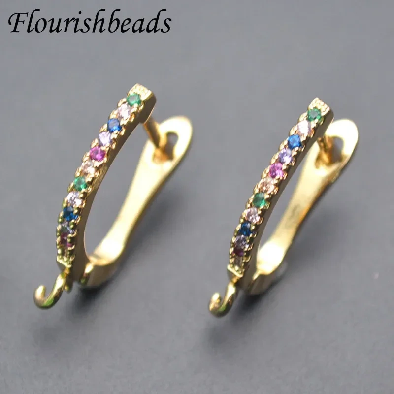 15x18mm Rainbow Zircon Paved Gold Color Earring Hooks Clasp DIY Fashion Earrings Jewelry Findings Accessories 30pcs/lot
