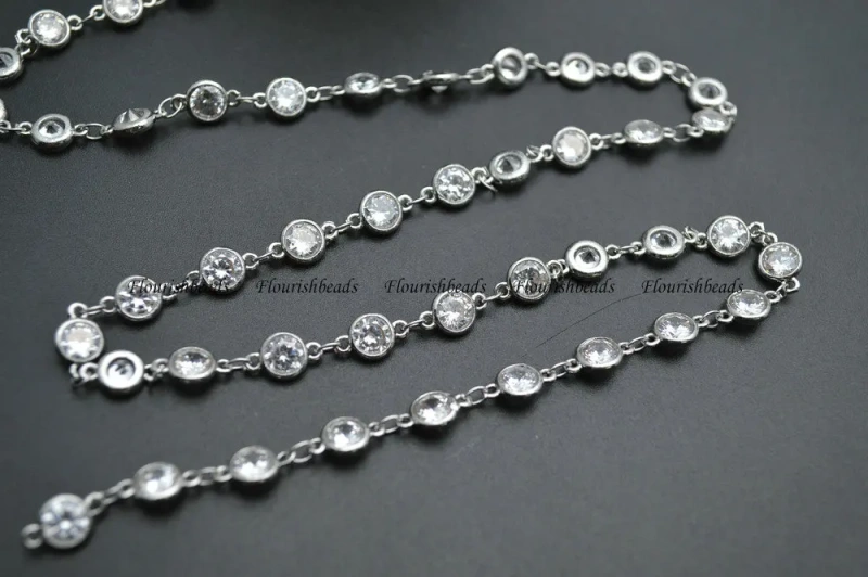 10 Meters Fashion Jewelry 6mm Round Zircon Anti-rust Colorfast Frame Wire Linked Necklace Chains