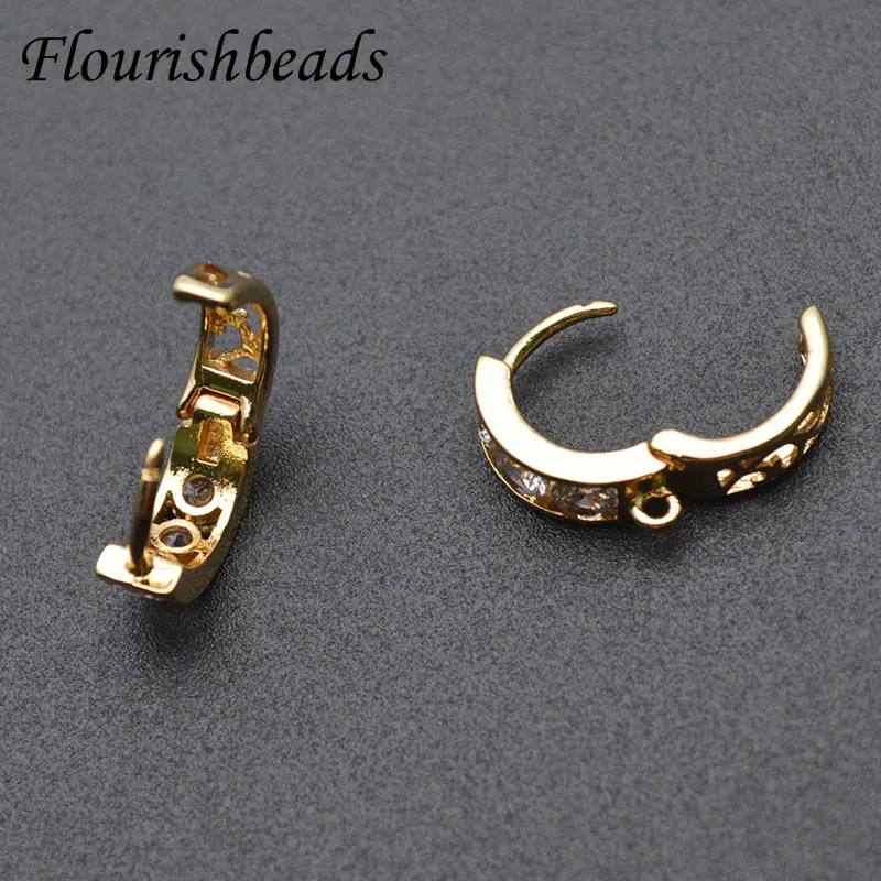 Nickel-free Anti-rust Big Zircon CZ Beads Paved Round Shape Earring Hooks for Jewelry Making Accessories 30pcs