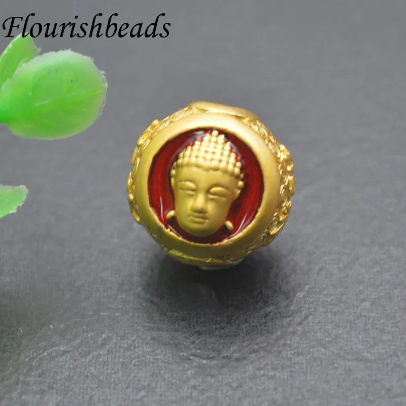 30pcs/lot Colorful Enamel Carved Buddha Head Lucky Metal Beads for Bracelet DIY Jewelry Making Findings