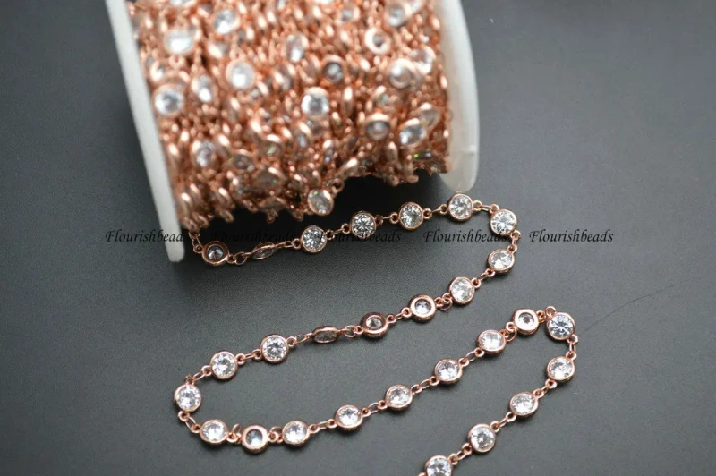 10 Meters 4mm Round Shape Zircon Anti-rust Frame Wire Linked Necklace Chains (Gold color / Rhodium / Gun Metal color)