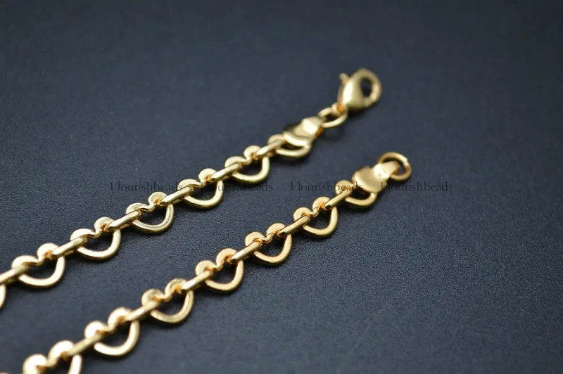 6mm Heart Shape Necklace Chains Gold Color Plating 55cm Length Jewelry Making Supplies