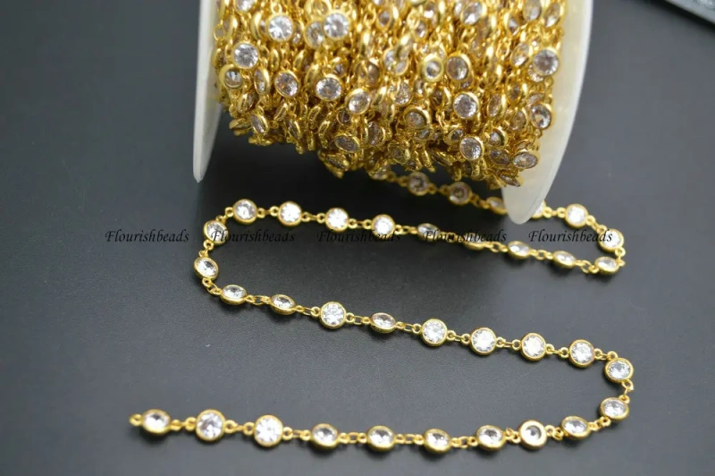 10 Meters Fashion Jewelry 6mm Round Zircon Anti-rust Colorfast Frame Wire Linked Necklace Chains