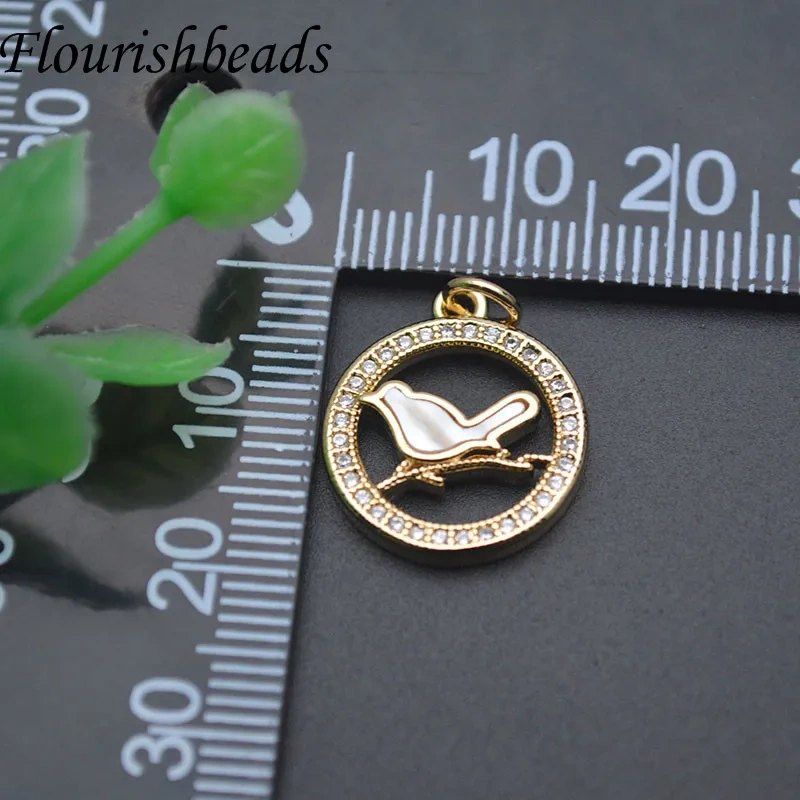 Natural Shell Paved Zircon Round Dove Shape Pendant Charms for Women Handmade DIY Necklace Jewelry Making 10pcs/lot