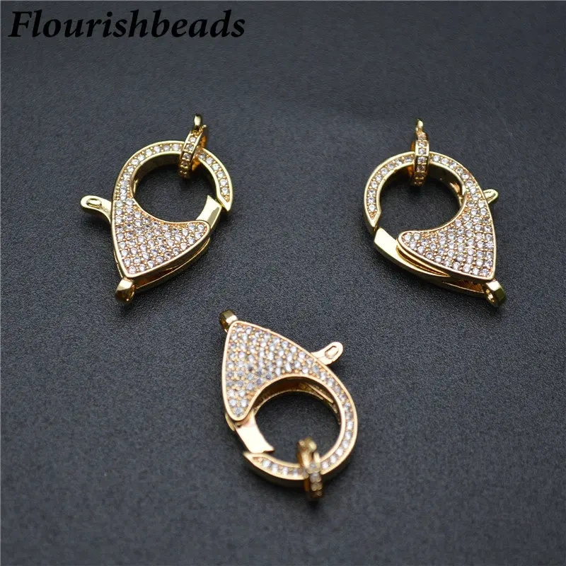 Gold Plating Anti-rust Paved Clear CZ Beads Lobster Clasps DIY Jewelry Finding Connector Fit Necklace Making 10pcs Per Lot