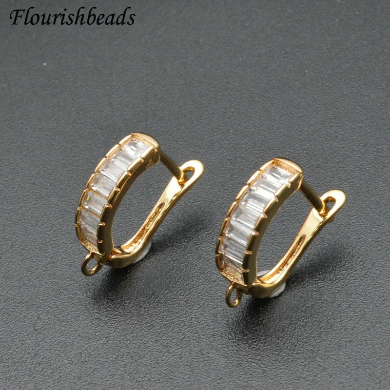 2021 New Design High Quality Baguette CZ Paved Popular Earring Hooks DIY Jewelry Findings Drop Earrings Making Accessories