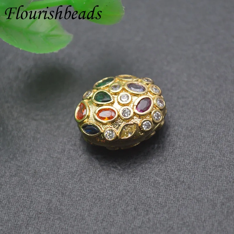 10pcs/lot 12x13mm New Gold Color Color CZ Paved  Oval Egg Shape Loose Metal Beads for Jewelry Making DIY