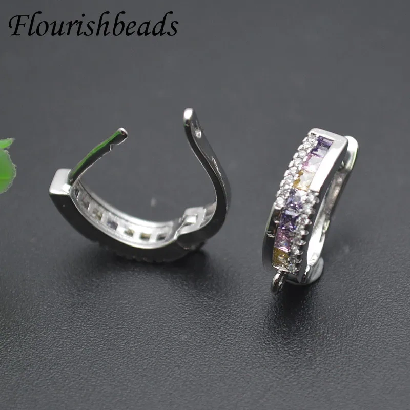 Nickle Free Anti-fading Round Shape Metal Earring Hooks Zircon Beads Paved Jewelry Findings 10pc Wholesale Lots Bulk