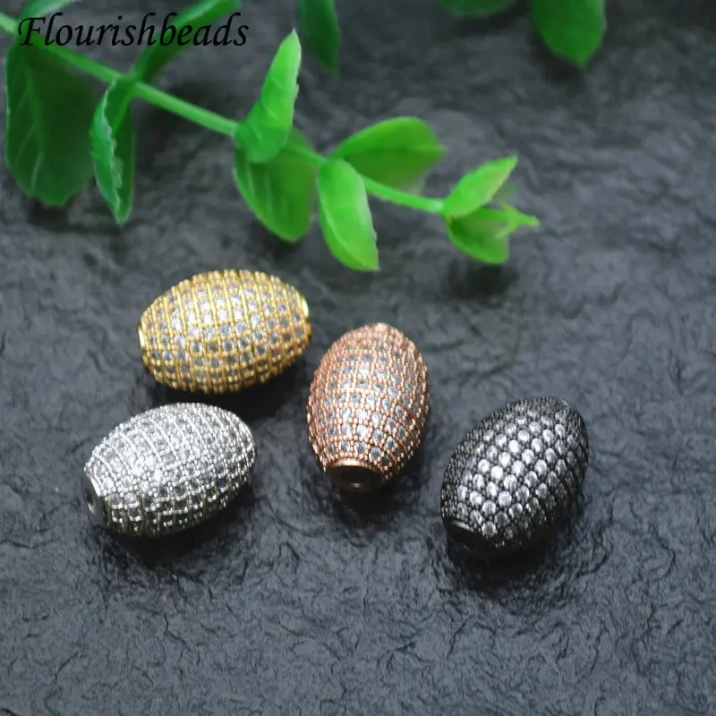 10x20mm  High Quality Muti Color Paved Real CZ Zircon Oval Tube Metal Beads DIY Fashion Jewelry Findings 5pc/lot