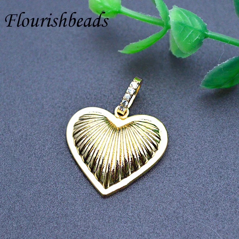 10pcs Nickel-free Gold Color Paved CZ Beads Classical Heart Pendant Charms for DIY Jewelry Making Necklace Accessories Supplies