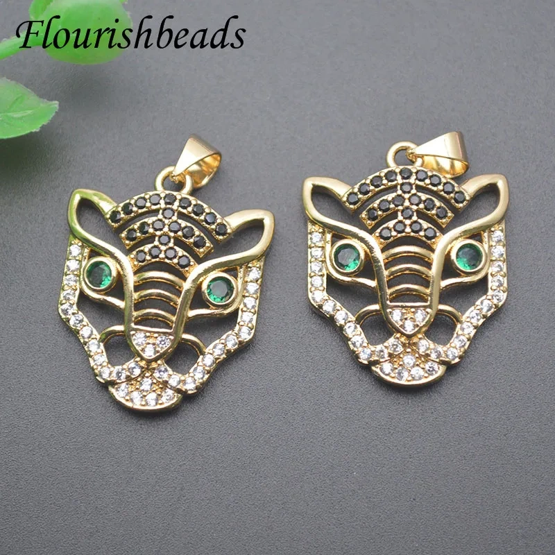 20pcs/lot Paved Crystal CZ Beads Gold Plated Tiger Head Charms Pendant for DIY  Necklace Bracelet Making