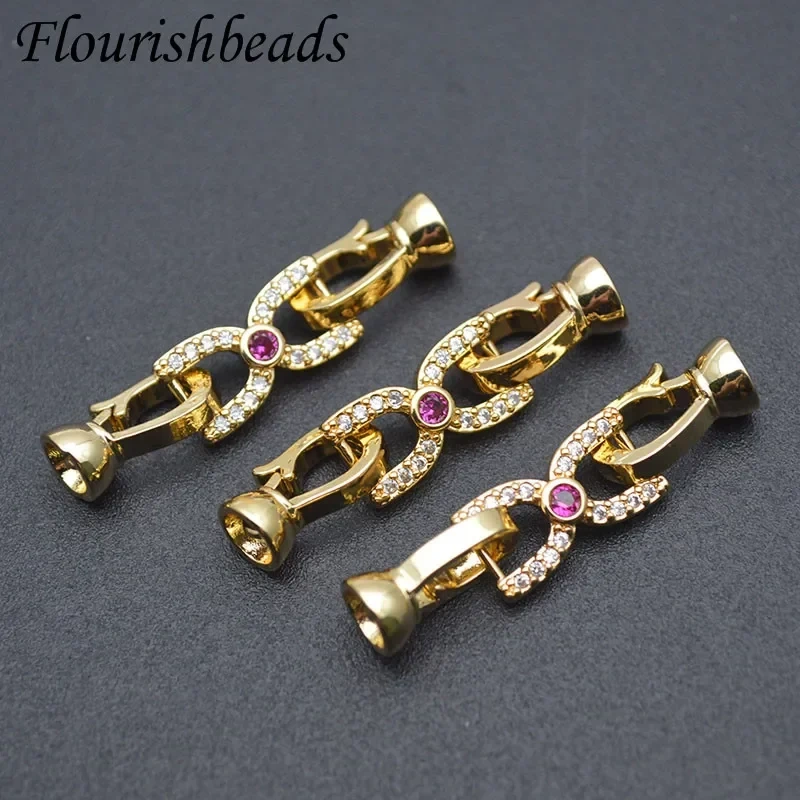 Nickel Free Gold Color Purple CZ Beads Paved Fastener Connector Clasps for Handmade Pearls Bracelet Necklace Making