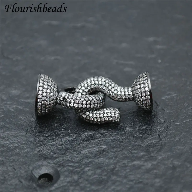 Pave White and Black Color CZ Rhinestone Two Loops Connectors Necklace Clasps or Bracelet Charms Fashion Jewelry Findings 5pcs
