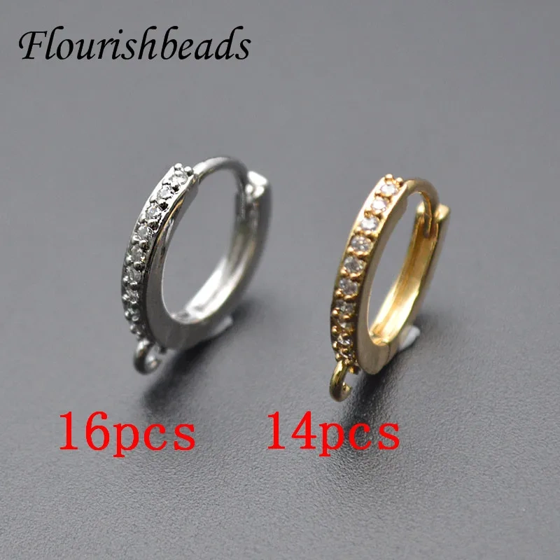 High Quality Nickle Free Anti-fading Round Shape Metal Earring Hooks Zircon Beads Paved Jewelry Findings 30pcs/lot