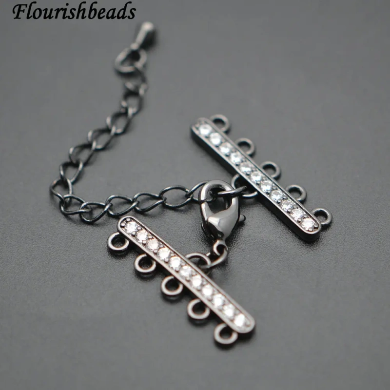 High Quality Paved CZ Beads 5 Rows Tube Lobster Clasps with Extender Chains Fashion Jewelry Findings