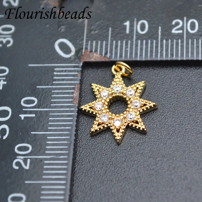 Luxurious Paved Zircon Beads Star Shape Gold Color Pendant Charms for Jewelry Bracelet Earring DIY Making Accessories
