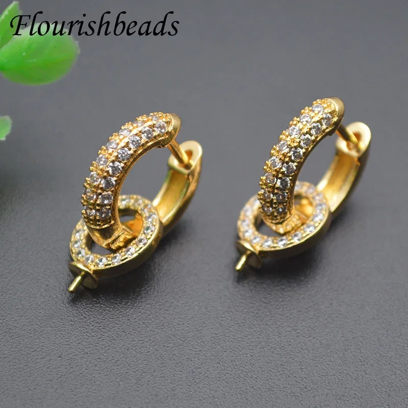 High Quality Metal Circle Shape Pin Round Earring Hooks Jewelry Findings Zircon Beads Setting fit Half hole Stones